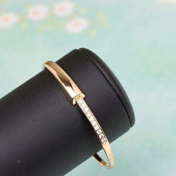 Minimalist Rose Gold Bangle with Sleek Cubic Zirconia Accent Line, XPBL0555 - Picture 8 of 12